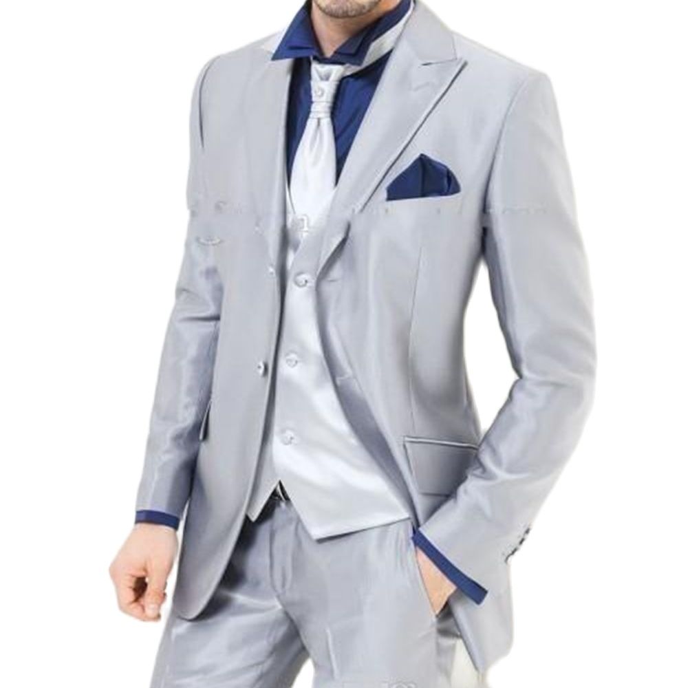 Men'S Formal Dinner Wear - العرف الفضة لامعة الساتان الرجال الدعاوى