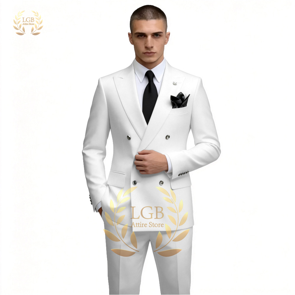 Men'S Formal Dinner Wear - بدلة رجالية بيضاء مزدوجة الصدر من