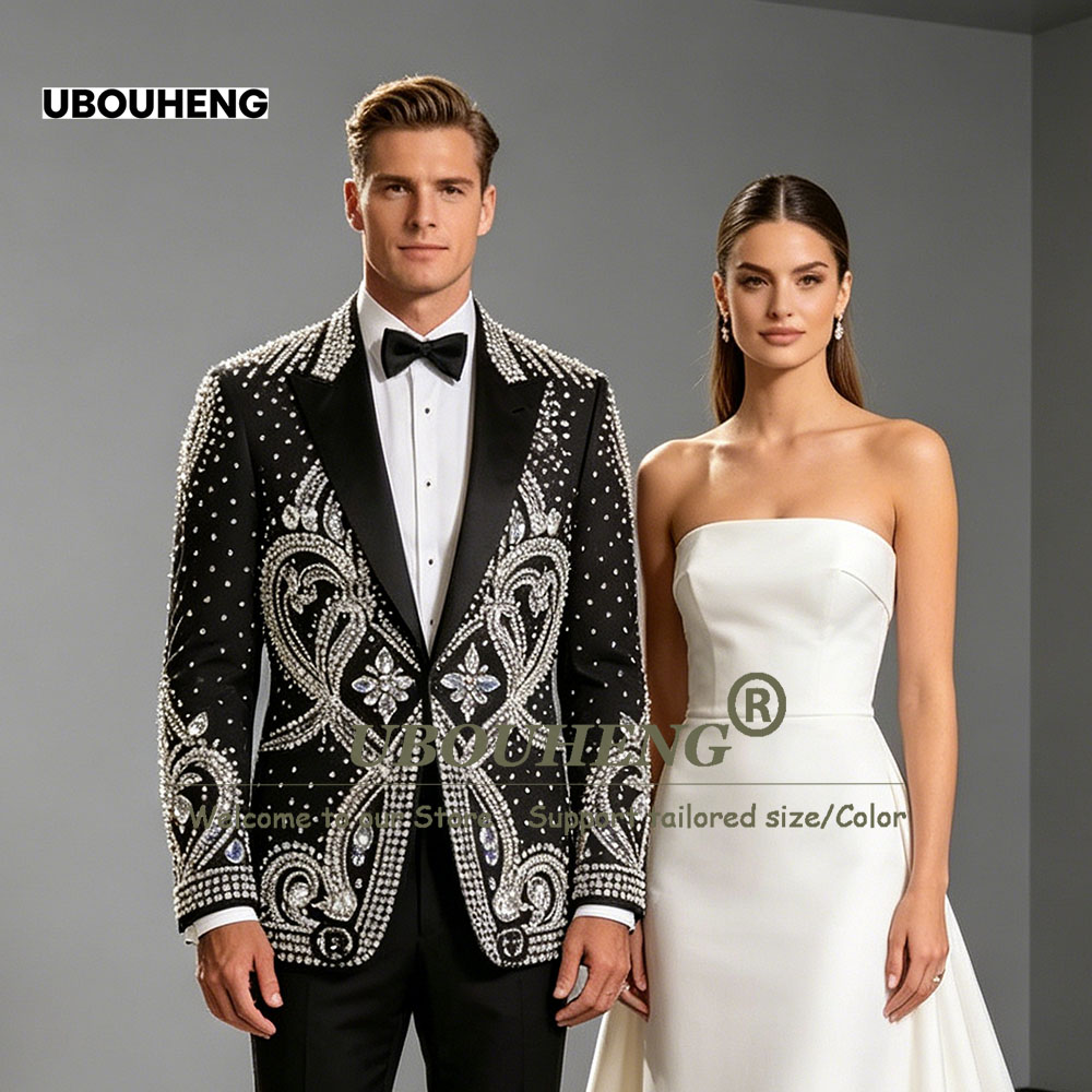 Men'S Formal Dinner Wear - بدلة زفاف فاخرة للرجال مزينة بالألماس،